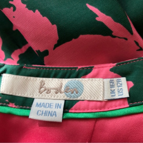 BODEN.   Pink Green Sleeveless Pleated Silk Blend Midi Dress Size 12R - Picture 5 of 8